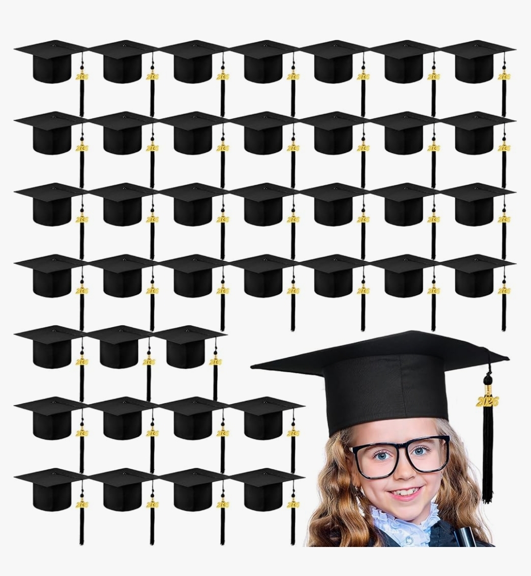 34 Child Size Preschool Grad Caps Bulk Kindergarten Graduation Cap Grad Hats with Metal Tassel for Preschool