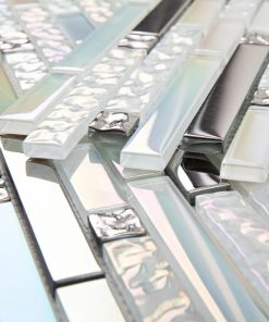 Glass Backsplash Tiles Mosaic Iridescent White 12 x 12 Inch for Kitchen Backsplash Bathroom Wall (5-Pack, 5 sq.ft.)