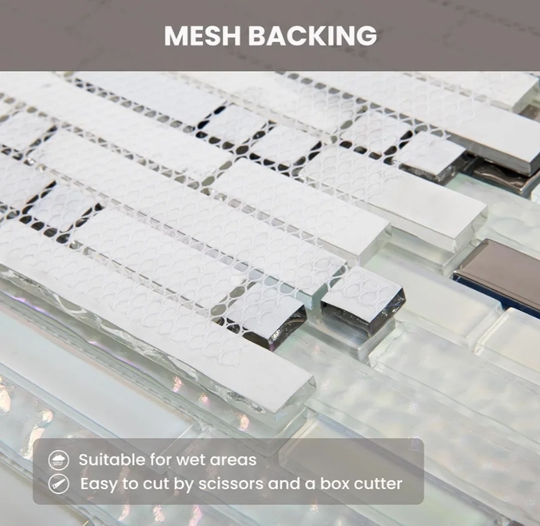 Glass Backsplash Tiles Mosaic Iridescent White 12 x 12 Inch for Kitchen Backsplash Bathroom Wall (5-Pack, 5 sq.ft.) - Image 4