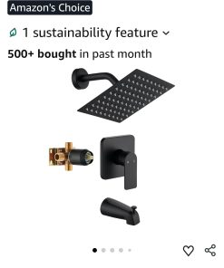 Black Tub Shower Faucet Set With 8" Shower Head & Spout