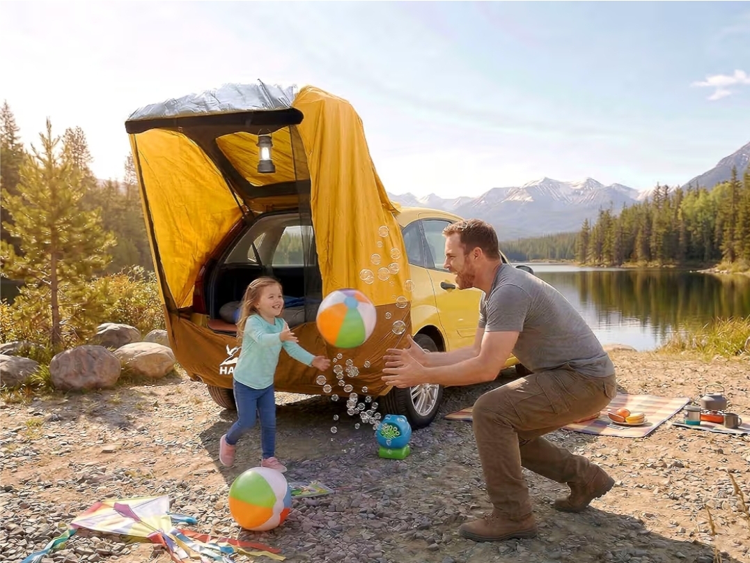 Hasika SUV Tailgate Tent - 2 Person Car Camping Awning, 3000mm Waterproof & UPF 50+ -Portable Hatchback Tent for Couples & Pet Owners, 2-Min Setup Road Trip Essentials Yellow - Image 5