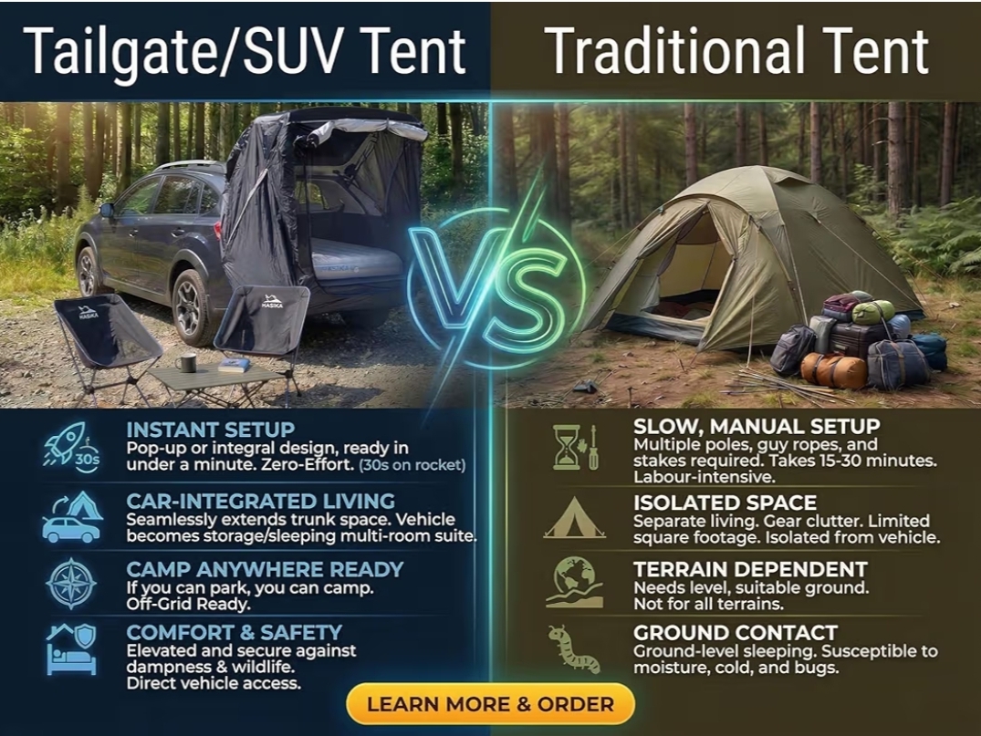 Hasika SUV Tailgate Tent - 2 Person Car Camping Awning, 3000mm Waterproof & UPF 50+ -Portable Hatchback Tent for Couples & Pet Owners, 2-Min Setup Road Trip Essentials Yellow - Image 6