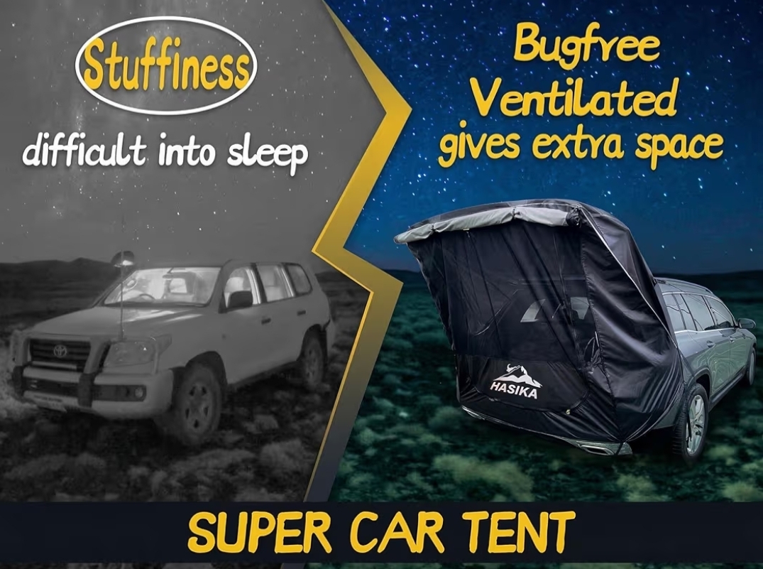 Hasika SUV Tailgate Tent - 2 Person Car Camping Awning, 3000mm Waterproof & UPF 50+ -Portable Hatchback Tent for Couples & Pet Owners, 2-Min Setup Road Trip Essentials Yellow - Image 11