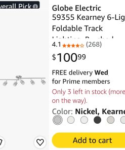 Alternative view of Globe Electric 59355 Kearney 6-Light Foldable Track Lighting, Brushed Nickel Finish, White Glass Shades