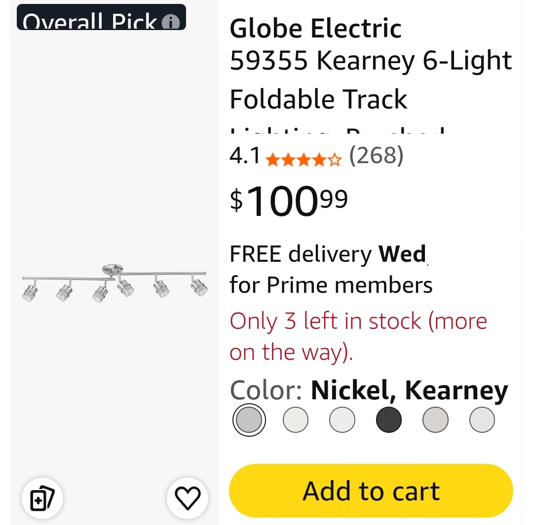 Globe Electric 59355 Kearney 6-Light Foldable Track Lighting, Brushed Nickel Finish, White Glass Shades - Image 2