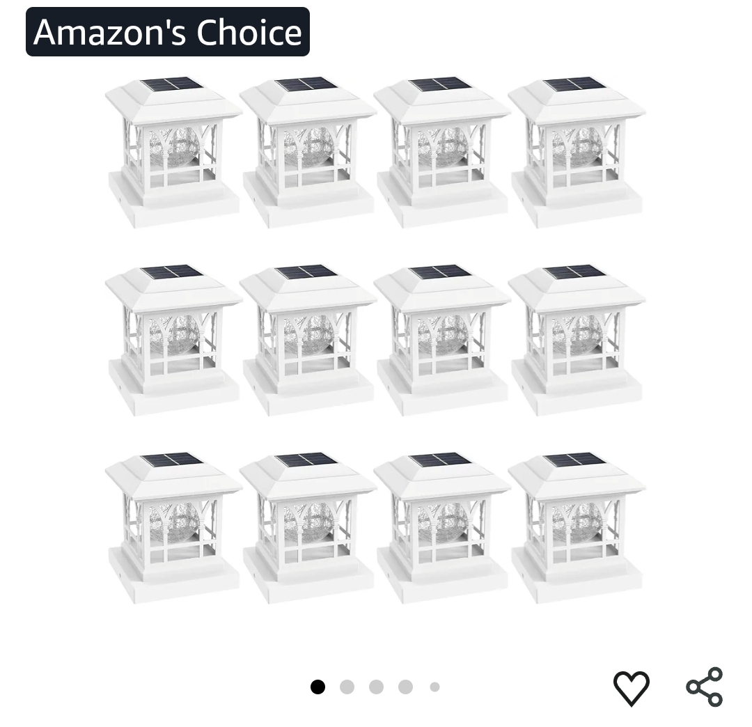 12pk Fence Post Solar Lights, Crackle Glass Solar Post Cap Lights, 20 Lumens, Warm White & RGB Automatic Cycling 2 Modes for 3.6x3.6 4x4 4.5x4.5 5x5 Vinyl Wooden Posts Decoration, White (12 Pack)