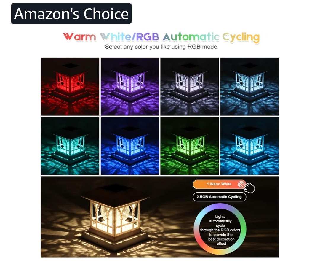 12pk Fence Post Solar Lights, Crackle Glass Solar Post Cap Lights, 20 Lumens, Warm White & RGB Automatic Cycling 2 Modes for 3.6x3.6 4x4 4.5x4.5 5x5 Vinyl Wooden Posts Decoration, White (12 Pack) - Image 4