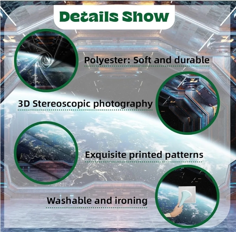 12x8ft Spaceship Interior Backdrop Planets Spacecraft Cabin Planet Futuristic Universe Galaxy Photography Background Birthday Party Space Expeditions Studio Photo Props Polyester - Image 3