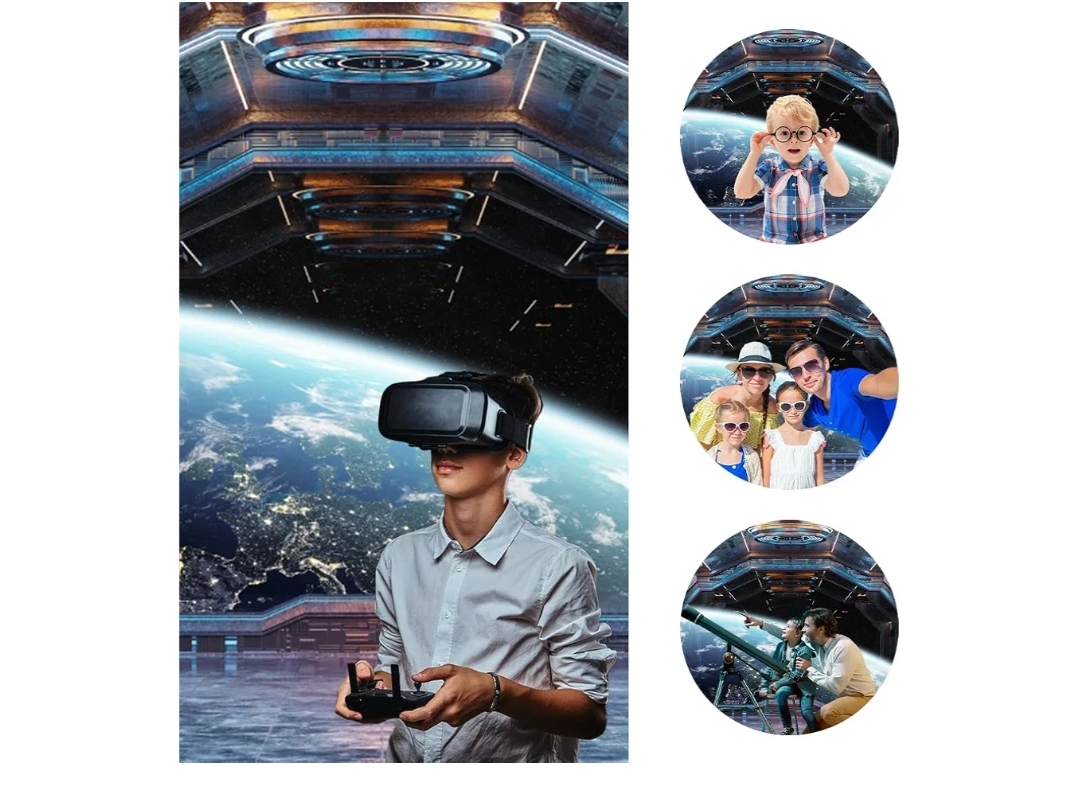 12x8ft Spaceship Interior Backdrop Planets Spacecraft Cabin Planet Futuristic Universe Galaxy Photography Background Birthday Party Space Expeditions Studio Photo Props Polyester - Image 4