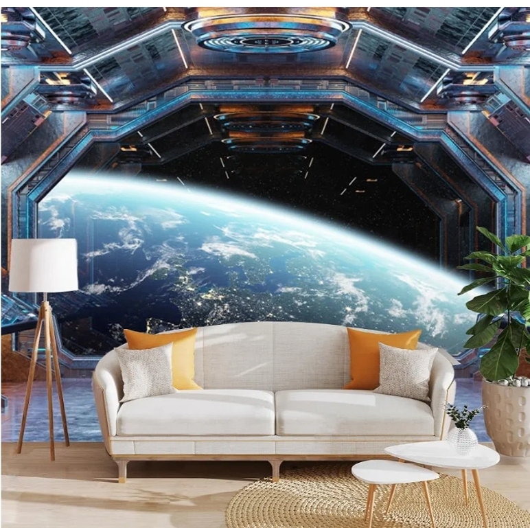 12x8ft Spaceship Interior Backdrop Planets Spacecraft Cabin Planet Futuristic Universe Galaxy Photography Background Birthday Party Space Expeditions Studio Photo Props Polyester - Image 5