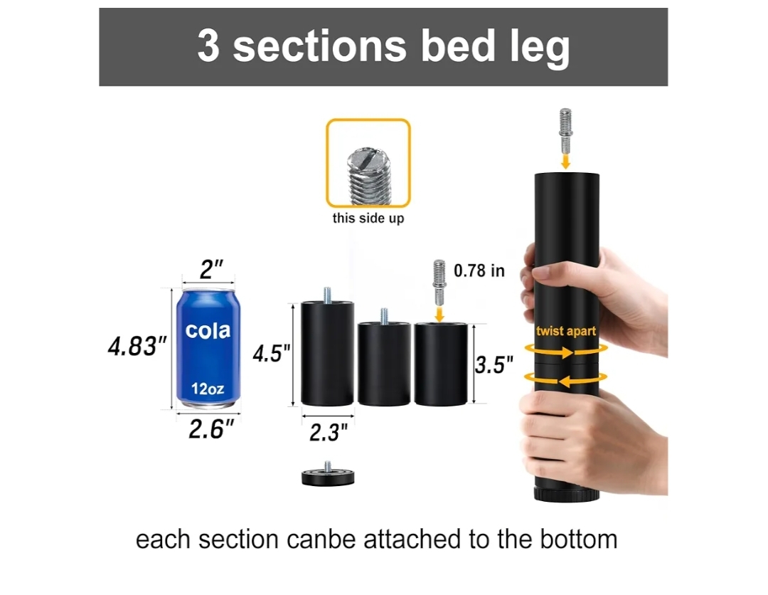 12 Inch Bed Legs Replacement for Adjustable Bed Frame Base, Felt Bottom Protect Hardwood Floor, 4 Kinds Thread Contained, Set of 4 - Image 5