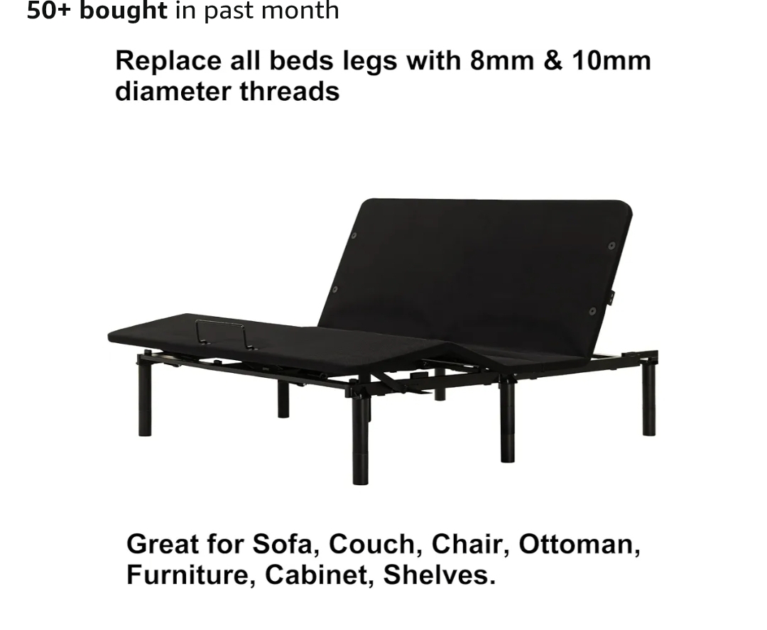 12 Inch Bed Legs Replacement for Adjustable Bed Frame Base, Felt Bottom Protect Hardwood Floor, 4 Kinds Thread Contained, Set of 4 - Image 7