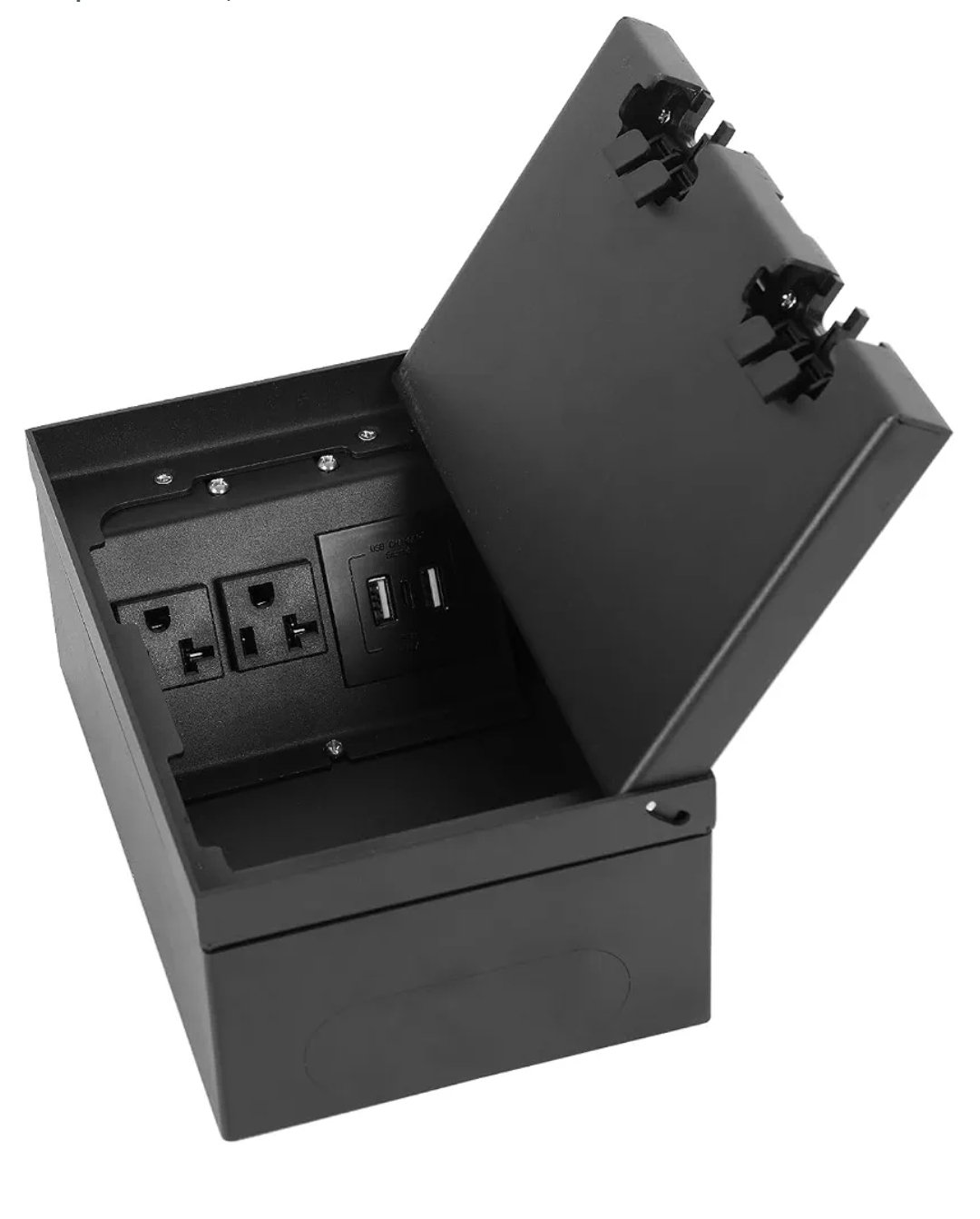 Recessed Flat Hidden Socket Kit Electrical Floor Box Power Strip Hidden Floor Waterproof Electrical Outlet Covcer Box with 3*USB, 4 * 20A Receptacle and 2*CAT6 Interfaces (Square 4 AC, Black)