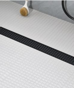 36 Inch Linear Shower Drain - Matte Black 304 Stainless Steel Rectangular Floor Drain with Adjustable Leveling Feet, Hair Strainer and Removable Grate