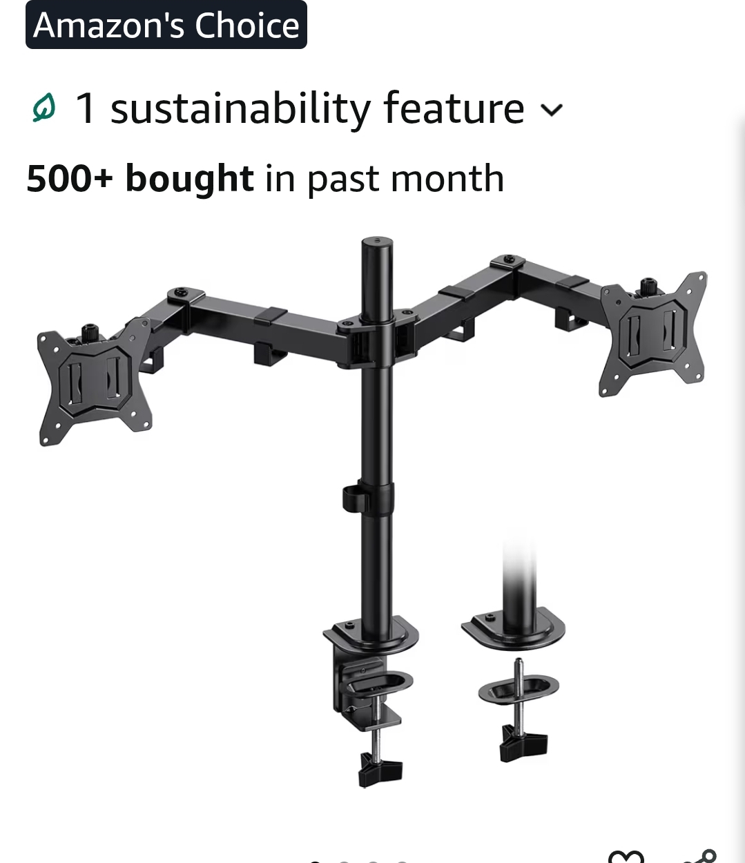Dual Monitor Mount for 2 Monitors up to 32 inches, Heavy Duty Dual Monitor Stand Holds up to 17.6lbs, Dual Monitor Arm with Height Adjustable Tilt Swive Rotate, VESA Hole 75mm or 100mm