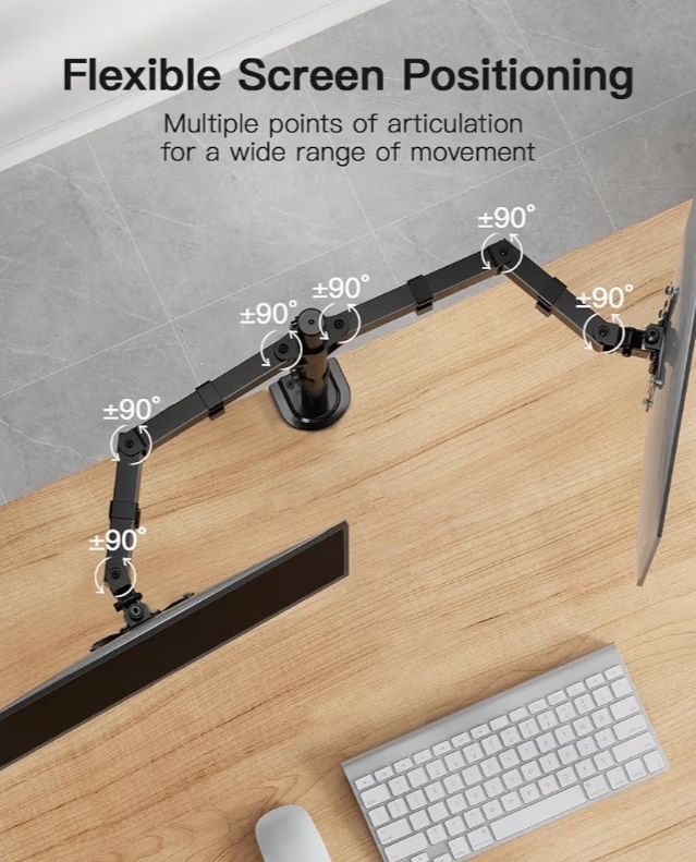 Dual Monitor Mount for 2 Monitors up to 32 inches, Heavy Duty Dual Monitor Stand Holds up to 17.6lbs, Dual Monitor Arm with Height Adjustable Tilt Swive Rotate, VESA Hole 75mm or 100mm - Image 6