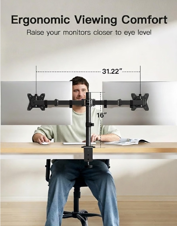 Dual Monitor Mount for 2 Monitors up to 32 inches, Heavy Duty Dual Monitor Stand Holds up to 17.6lbs, Dual Monitor Arm with Height Adjustable Tilt Swive Rotate, VESA Hole 75mm or 100mm - Image 7