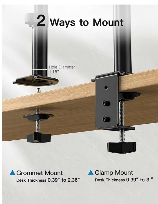 Dual Monitor Mount for 2 Monitors up to 32 inches, Heavy Duty Dual Monitor Stand Holds up to 17.6lbs, Dual Monitor Arm with Height Adjustable Tilt Swive Rotate, VESA Hole 75mm or 100mm - Image 10