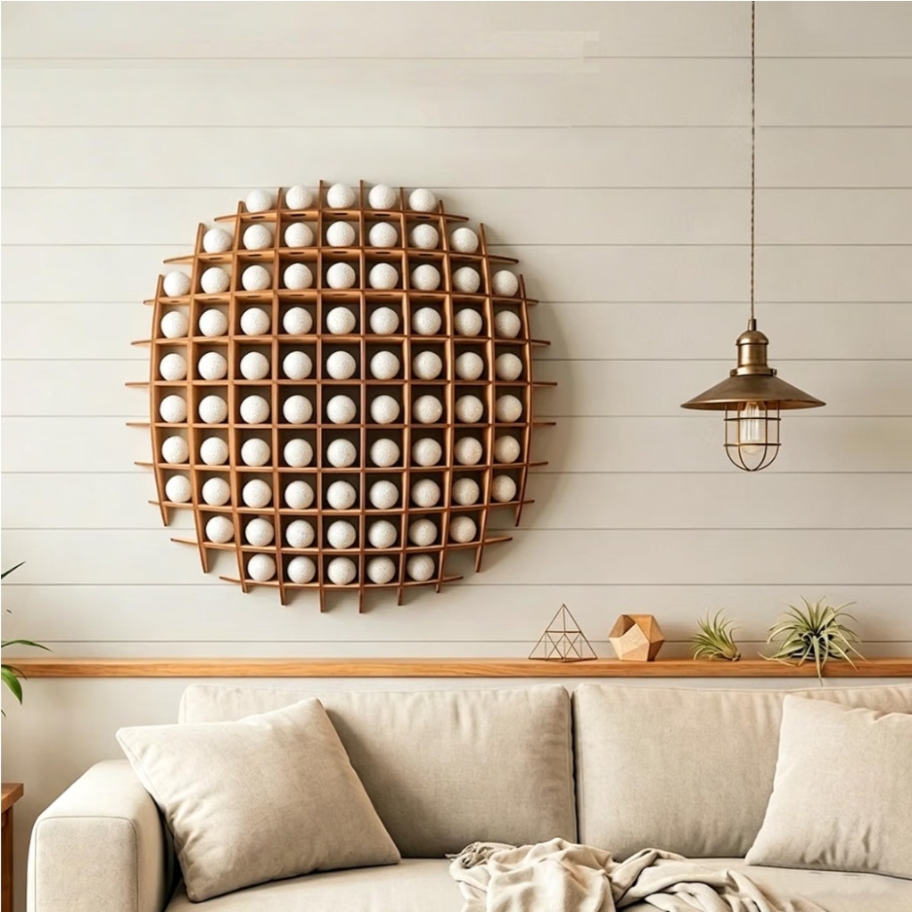 Golf Ball Display Case, Golf Ball Wall Display Rack up to 78 Balls, Wooden Golf Ball Display, Wall-Mounted Golf Ball Storage, Golf Ball Holder Display Wood charring Process - Image 3