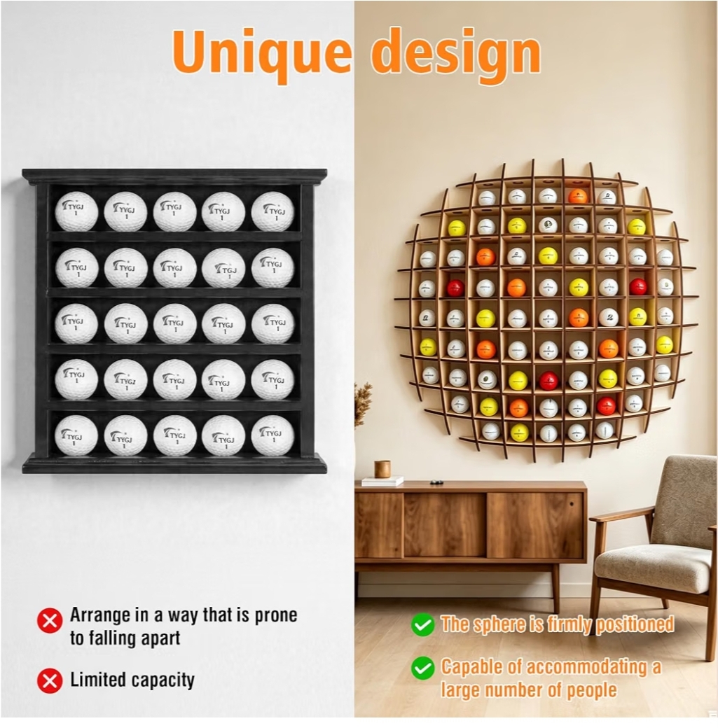 Golf Ball Display Case, Golf Ball Wall Display Rack up to 78 Balls, Wooden Golf Ball Display, Wall-Mounted Golf Ball Storage, Golf Ball Holder Display Wood charring Process - Image 5