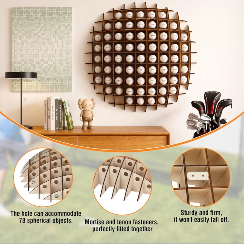 Golf Ball Display Case, Golf Ball Wall Display Rack up to 78 Balls, Wooden Golf Ball Display, Wall-Mounted Golf Ball Storage, Golf Ball Holder Display Wood charring Process - Image 8