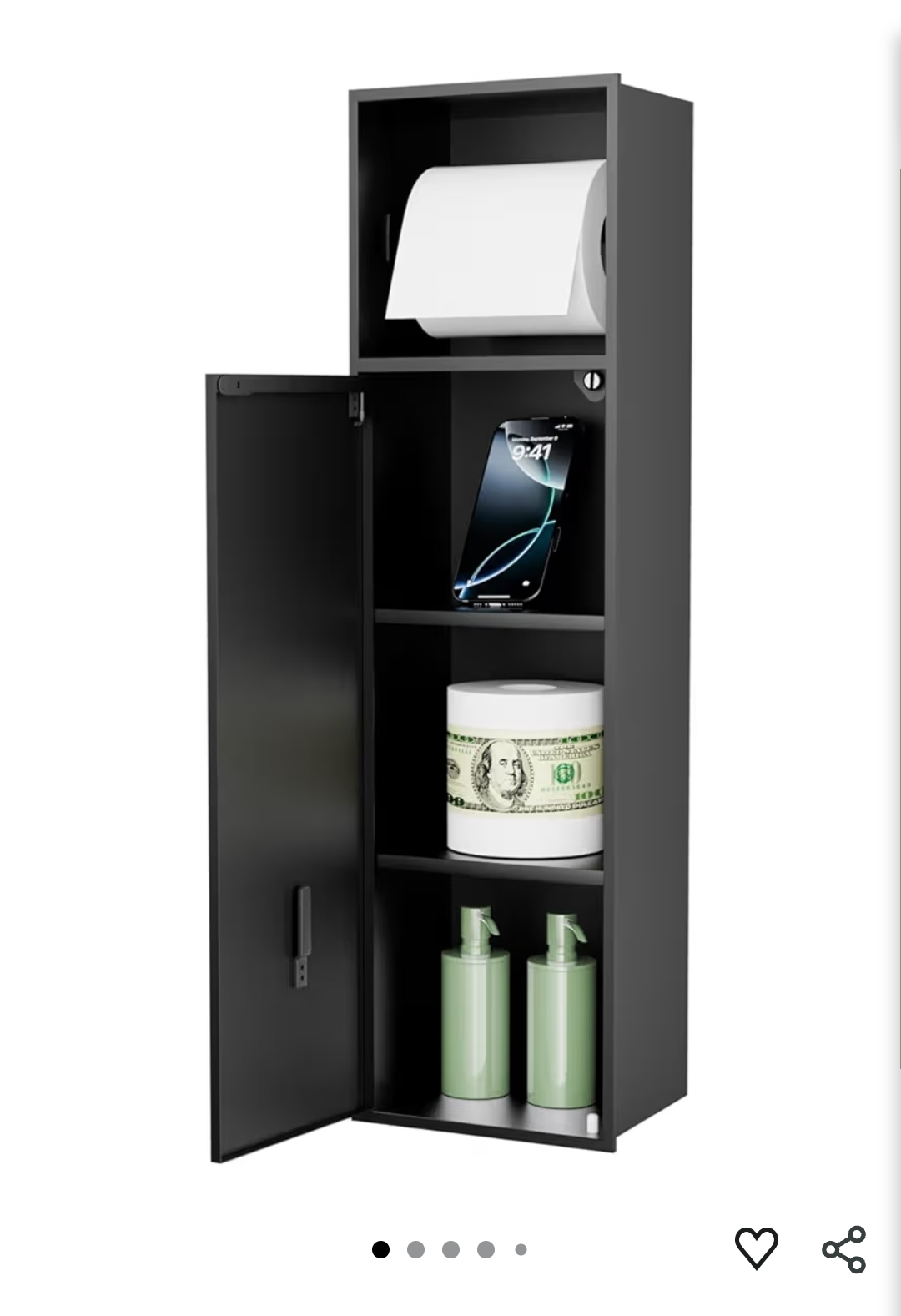 BARONAGE 24 Inch Recessed Toilet Paper Holder with 3 Storage, Matte Black 304 Stainless Steel Toilet Tissue Holder, Wall Mount, Over-Mounted Toilet Roll Holder, Bathroom Storage For Paper Rolls