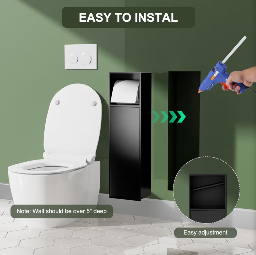 BARONAGE 24 Inch Recessed Toilet Paper Holder with 3 Storage, Matte Black 304 Stainless Steel Toilet Tissue Holder, Wall Mount, Over-Mounted Toilet Roll Holder, Bathroom Storage For Paper Rolls - Image 8