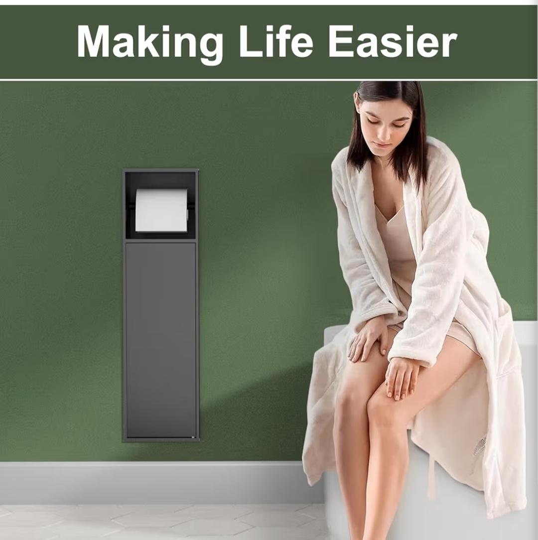 BARONAGE 24 Inch Recessed Toilet Paper Holder with 3 Storage, Matte Black 304 Stainless Steel Toilet Tissue Holder, Wall Mount, Over-Mounted Toilet Roll Holder, Bathroom Storage For Paper Rolls - Image 9