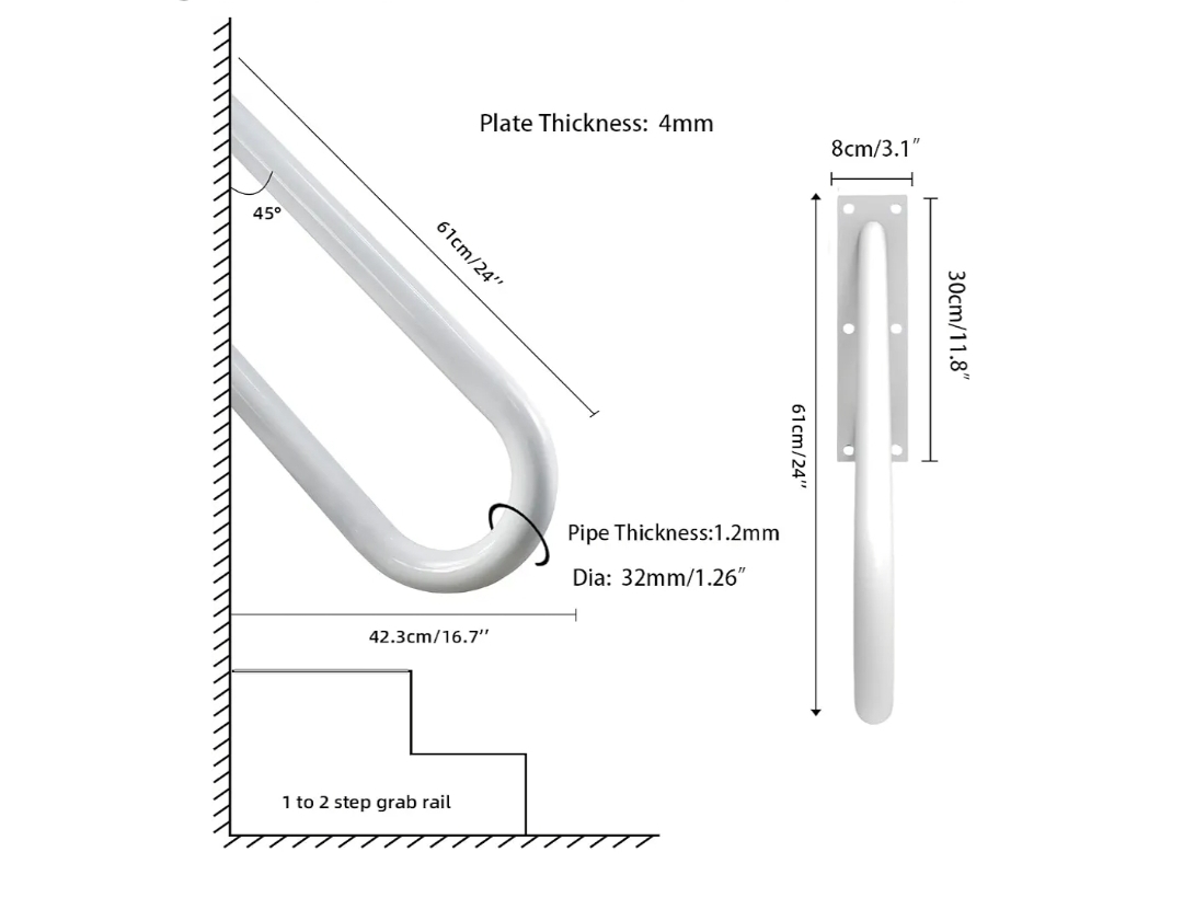 U Shaped Wall Mount Handrails for Outdoor Steps & Indoor Stairs - Black & White Hold Tight Safety Handrail - Image 4