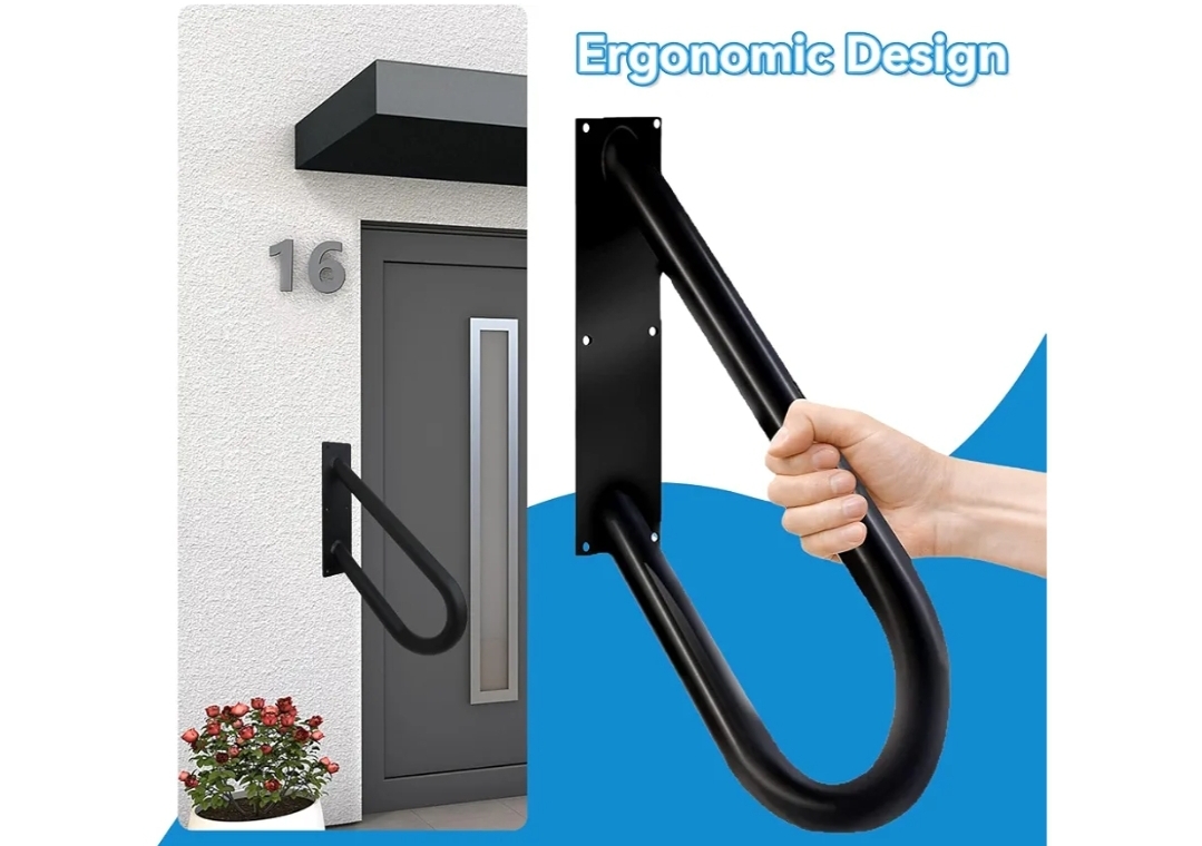 U Shaped Wall Mount Handrails for Outdoor Steps & Indoor Stairs - Black & White Hold Tight Safety Handrail - Image 7