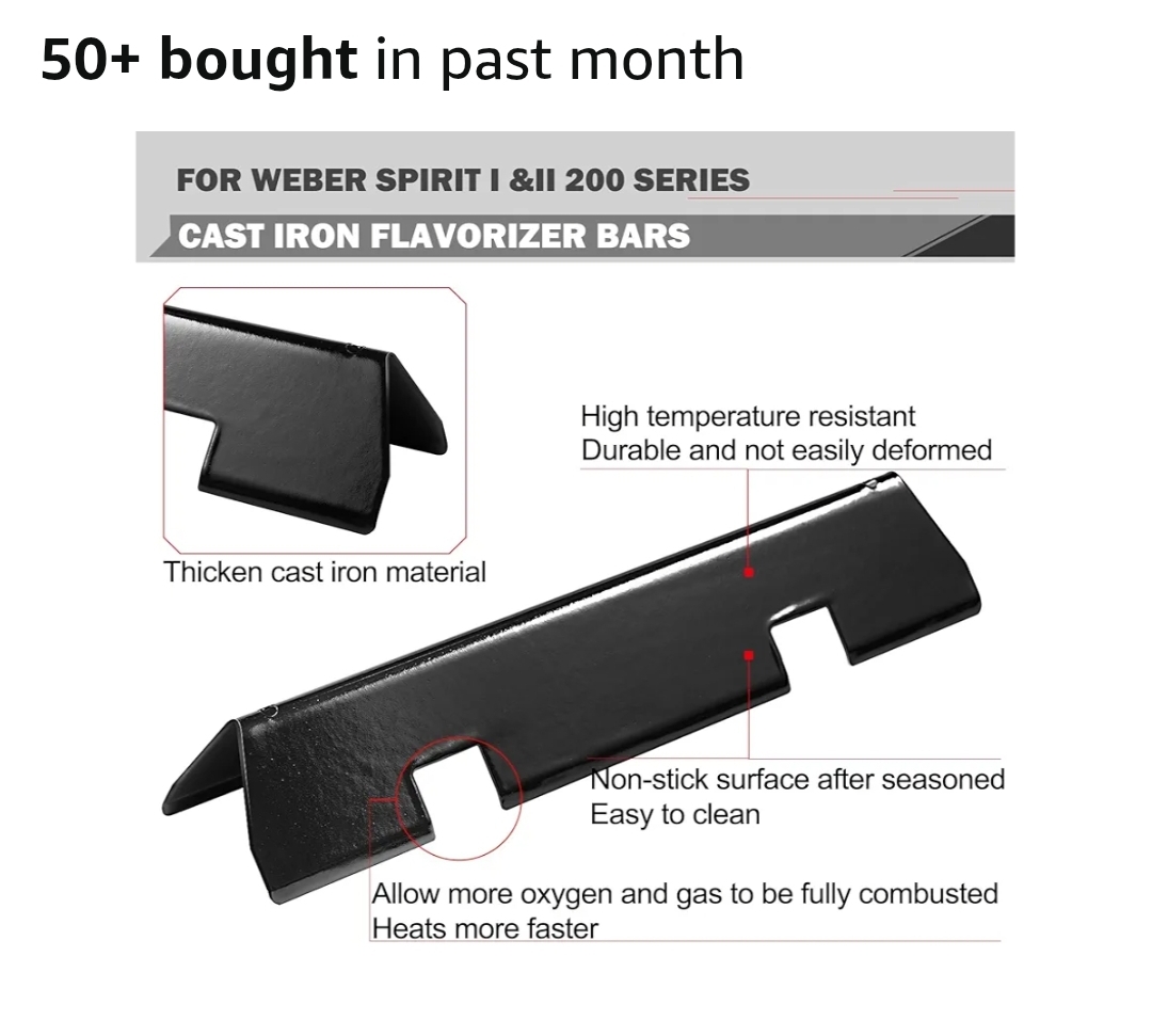 Spirit Grill Replacement Parts 7637 Grates 7635 Flavorizer Bars for Weber Spirit E-210 Grill Parts Weber Spirit I and II 200 Series E210 E220 E215 S210 S220 GS4 Parts Replacement Grates Flavor Bars - Image 6
