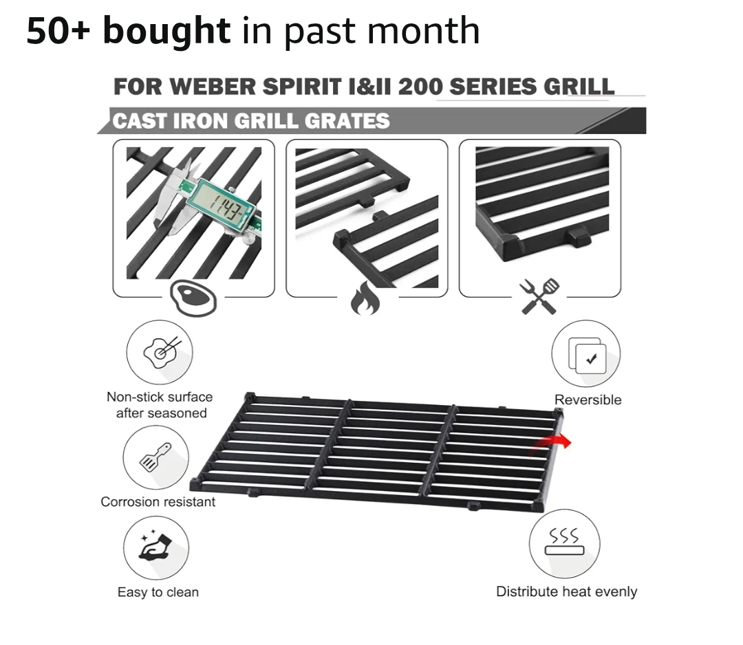 Spirit Grill Replacement Parts 7637 Grates 7635 Flavorizer Bars for Weber Spirit E-210 Grill Parts Weber Spirit I and II 200 Series E210 E220 E215 S210 S220 GS4 Parts Replacement Grates Flavor Bars - Image 7
