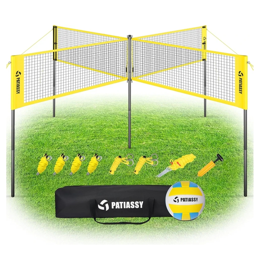4 Square Volleyball Game Set, 4 Way Net System with 16FT & 32FT Court, Adjustable Height Backyard Badminton Combo, Portable Outdoor Kit with Ball, Pump, Boundary Line, Carry Bag - Image 10