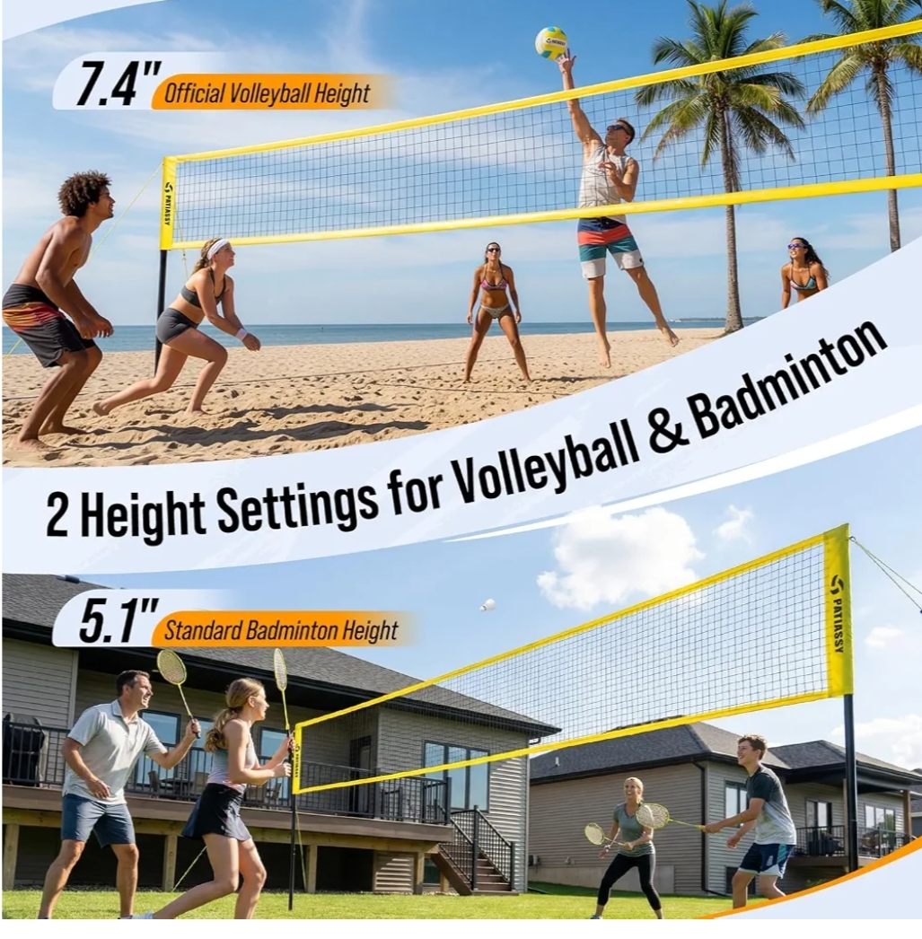 4 Square Volleyball Game Set, 4 Way Net System with 16FT & 32FT Court, Adjustable Height Backyard Badminton Combo, Portable Outdoor Kit with Ball, Pump, Boundary Line, Carry Bag - Image 6