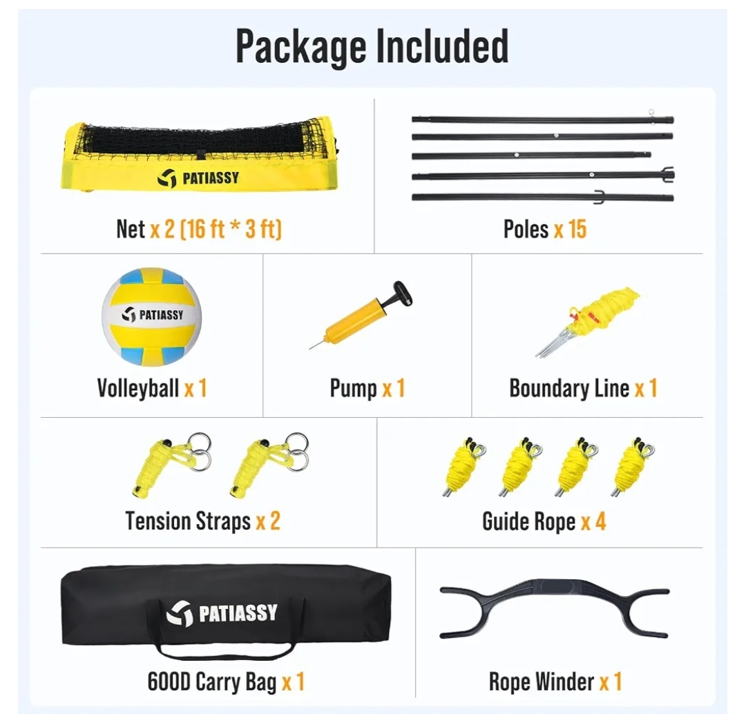 4 Square Volleyball Game Set, 4 Way Net System with 16FT & 32FT Court, Adjustable Height Backyard Badminton Combo, Portable Outdoor Kit with Ball, Pump, Boundary Line, Carry Bag - Image 12