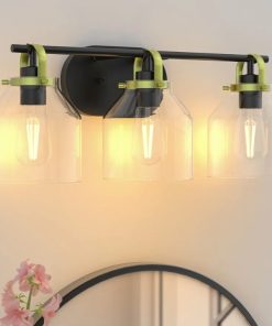3-Light Bathroom Vanity Lights Fixture, Black and Gold Bathroom Light Over Mirror, Industrial Vintage Wall Sconces Lights with Clear Glass Shade