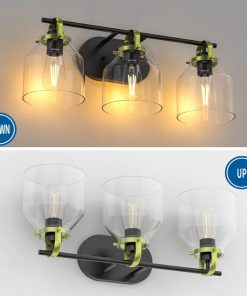 Alternative view of 3-Light Bathroom Vanity Lights Fixture, Black and Gold Bathroom Light Over Mirror, Industrial Vintage Wall Sconces Lights with Clear Glass Shade