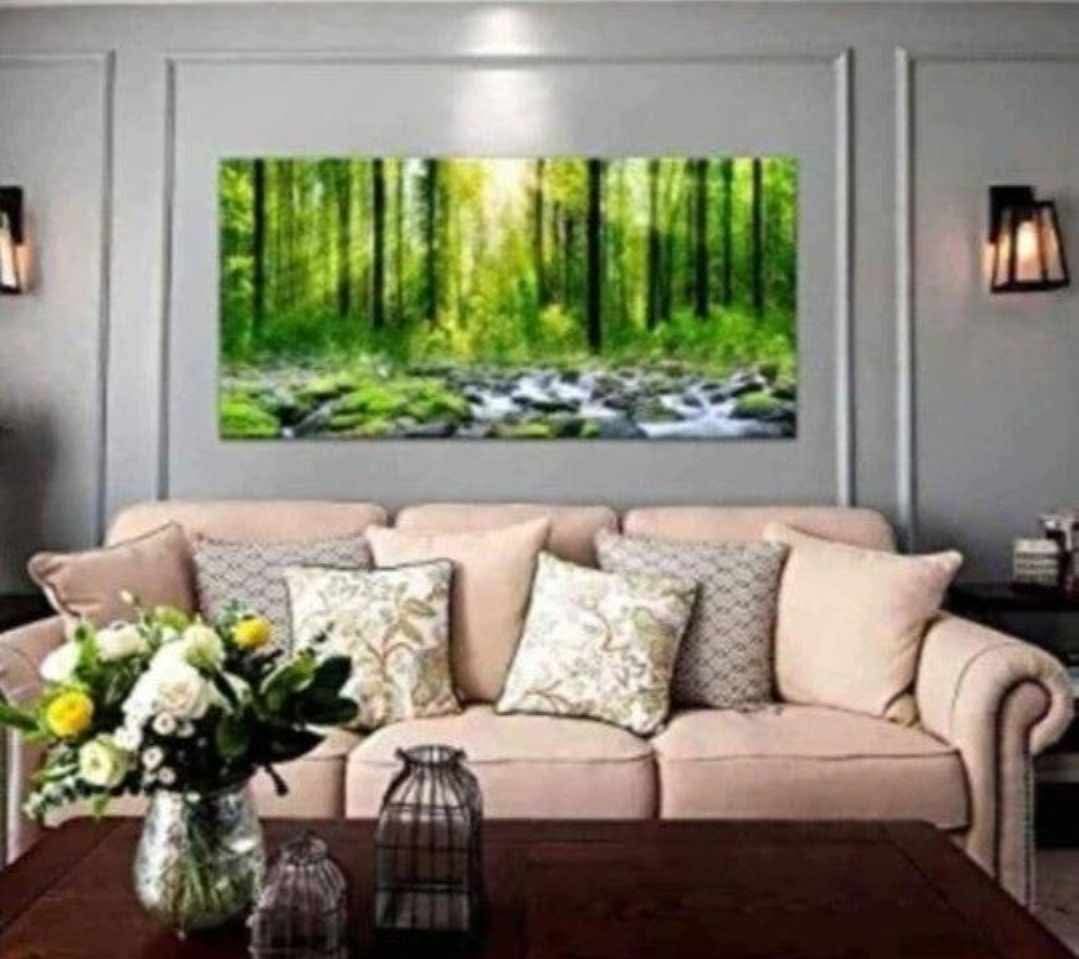 48x24in Canvas Art Decor Morning Sunrise Green Trees Landscape Sunshine Over Forest Photograph Printed on Canvas for Home Wall Decoration - Image 3