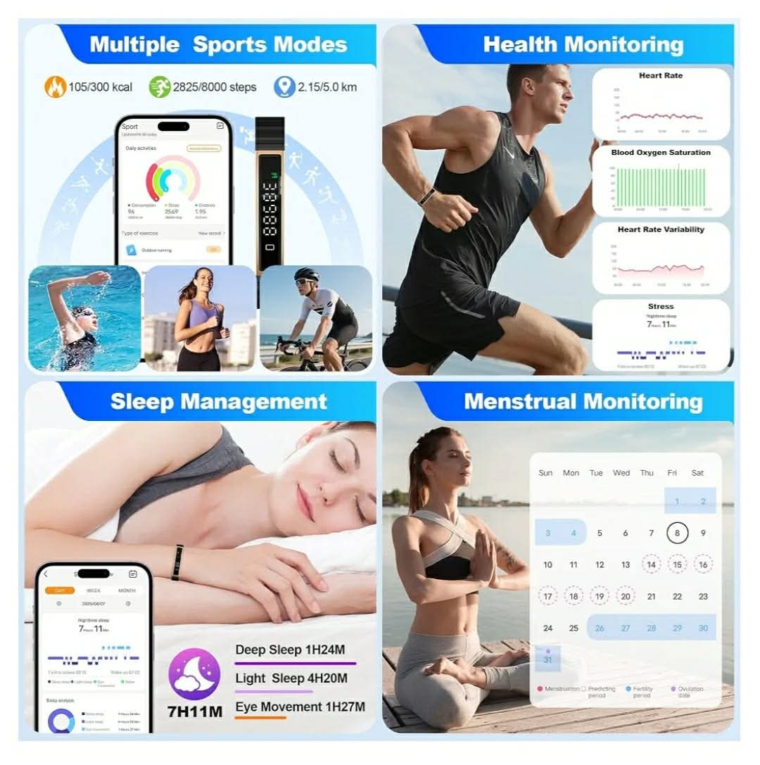 Smart Bracelet for Women Men, Health Activity Fitness Trackers, 24/7 Heart Rate & Sleep Tracker, HRV & Stress Monitor, Smart Wristband with 2 Bands for Calorie/Step Counter, Free APP for iOS & Android - Image 6