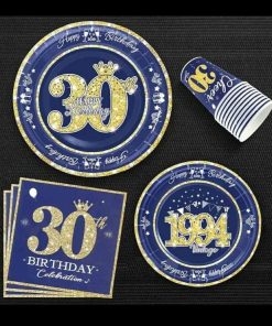 Alternative view of 30th Birthday Plates and Napkins Blue and Gold, Service for 30, Vintage 30th Birthday Party Supplies Includes Blue and Gold 1994