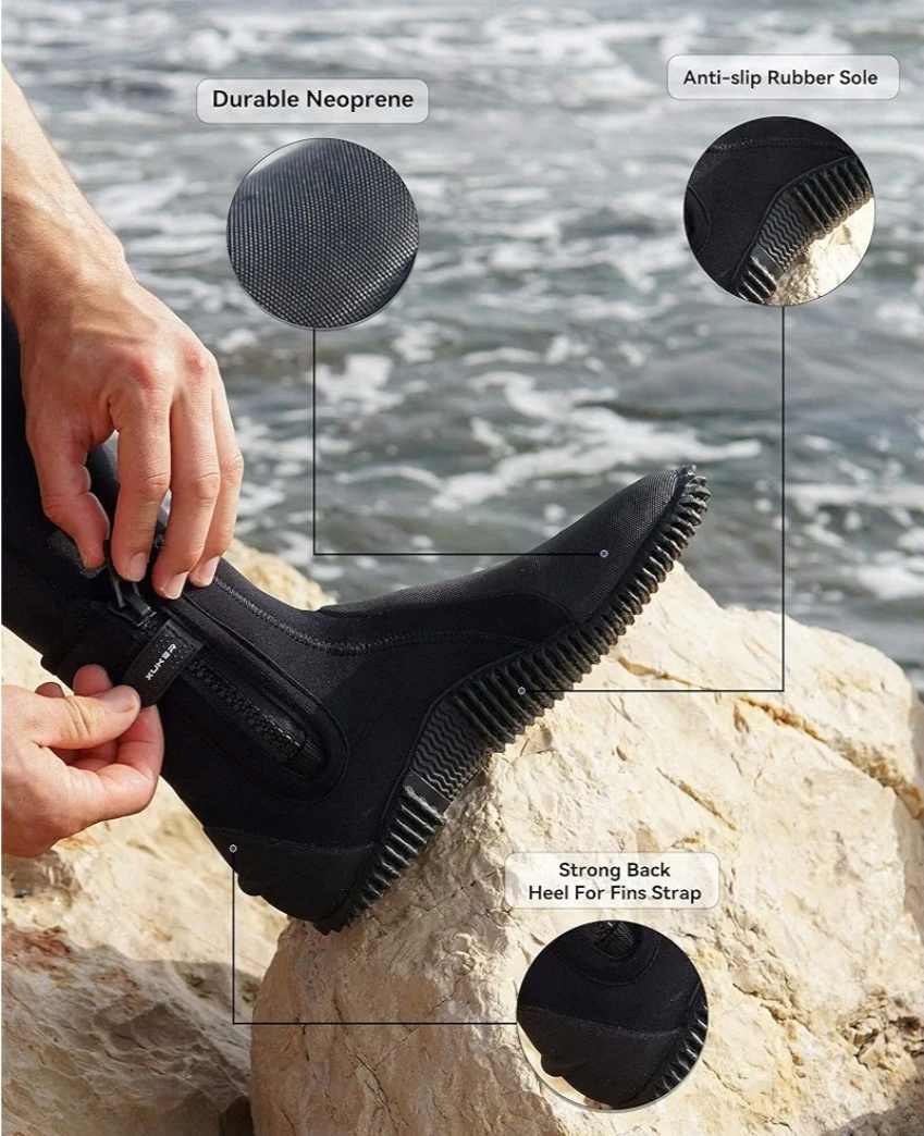 Neoprene Diving Boots, 3mm 5mm Water Shoes Glued Blind Stitched Wetsuit Booties Adult Men Women with Anti-Slip Rubber Sole Side Zipper - Image 6