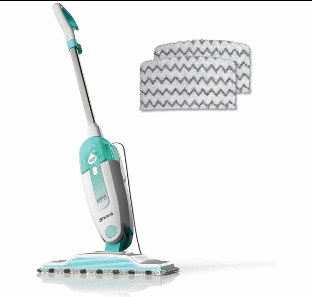 Shark S1000 Steam Mop with 2 Dirt Grip Pads, Lightweight, Safe for all Sealed Hard Floors like Tile, Hardwood, Stone, Laminate, Vinyl & More, Machine Washable, Removable Water Tank, White/Seafoam