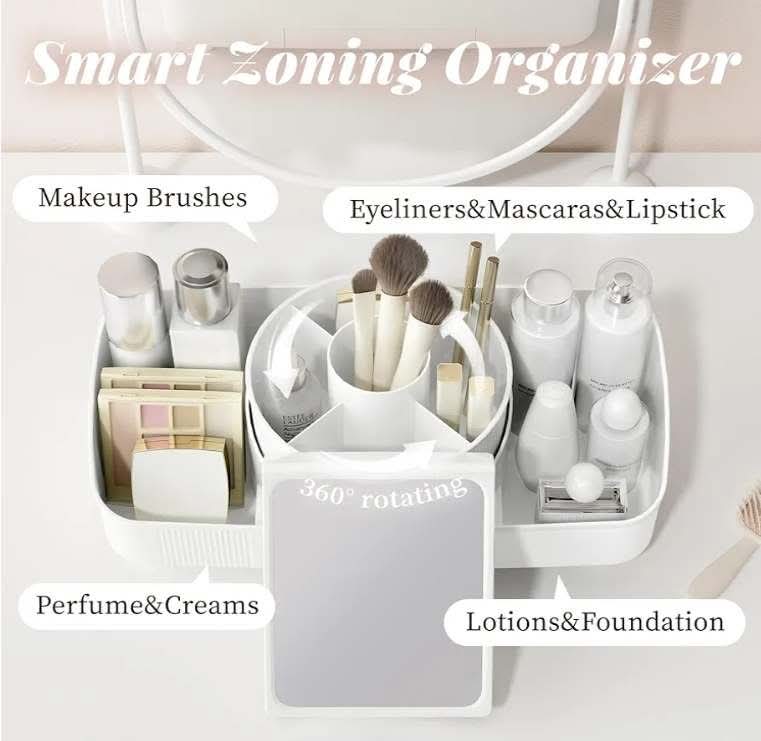 Makeup Organizer for Vanity, Makeup Storage Organizer, Rotating Makeup Organizer Skincare Organizer Countertop for Bathroom Sink,Organize and Storage Brush Holder Perfume - Image 4