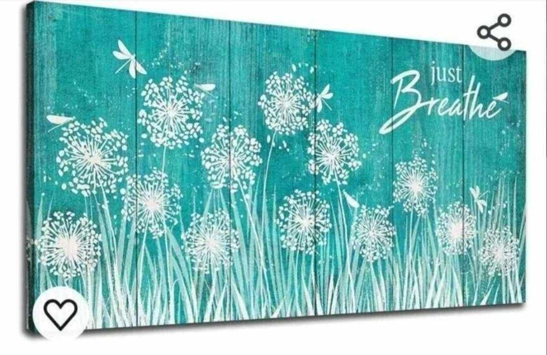 24"x 48" Large Canvas Wall Art for Bedroom White Dandelion Flowers Wall Decor for Living Room Teal Wooden Board Canvas Paintings Abstract Dragonfly Canvas