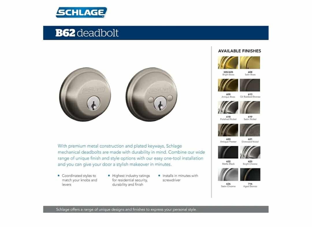 Deadbolt, Keyed 2 Sides, Highest Residential Security, Satin Chrome - Image 3