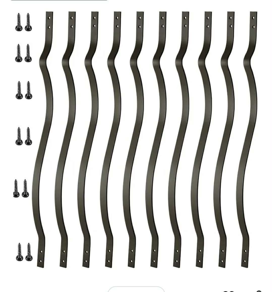 Deck Balusters 32-1/4 Inches Heavy Duty Iron Deck Balusters with Screws 51 Pack Metal Deck Spindles Balusters Iron Deck Spindles, Wave Arc Baluster for Outdoor Stair Deck Porch