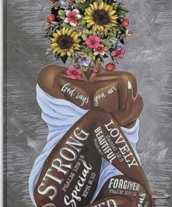 24x36in Black Queen Canvas American Girl Head Flowers Canvas Black Women Painting Independence Day Poster Canvas Wall Art