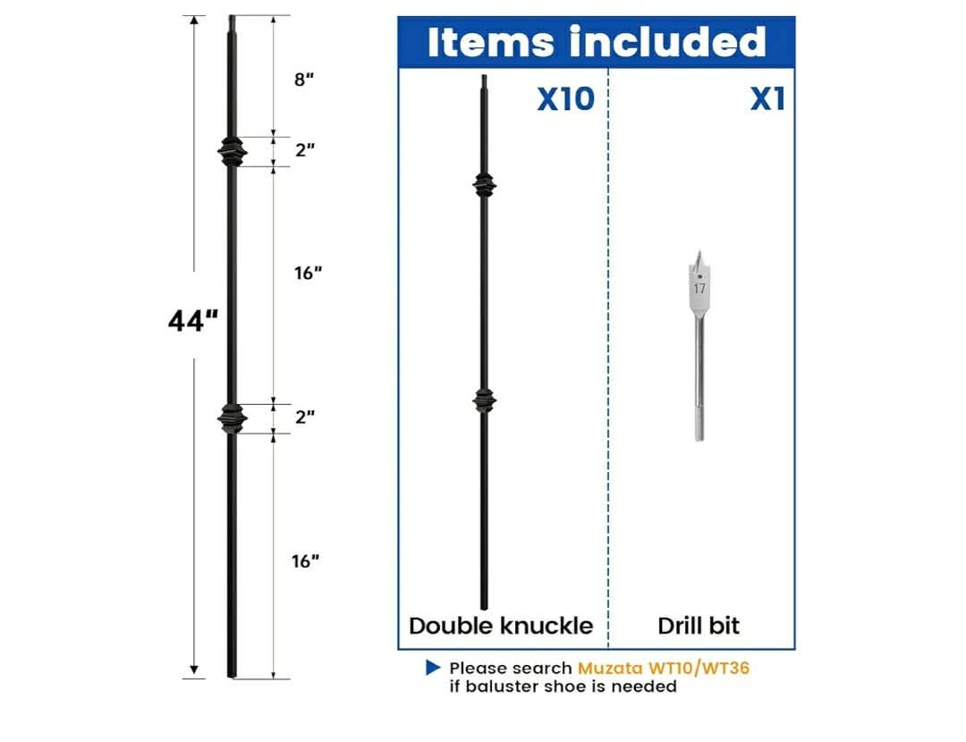 10Pack 44'' Wrought Iron Balutser Hollow Straight Bar Metal Stair Spindles WT30 Bundle with 10Pack 44" Wrought Iron Balutser Hollow Double Knuckles Metal Stair Spindles WT28 - Image 4