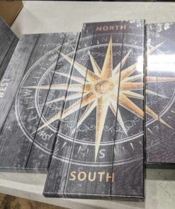 Alternative view of 5 Pieces Vintage Grey and Gold Canvas Wall Art Nautical Compass Directions Painted on Wood Design Giclee Print Gallery Wrap For Modern Home Office Bedroom Decoration Ready to Hang