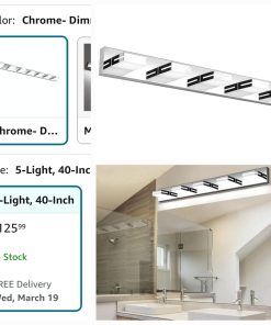 Alternative view of LED Modern Bathroom Vanity Light Fixtures (5-Light, 40-Inch, Dimmable), Chrome Modern Acrylic Bathroom Wall Lighting Fixtures Over Mirror (Cool White 6000K)